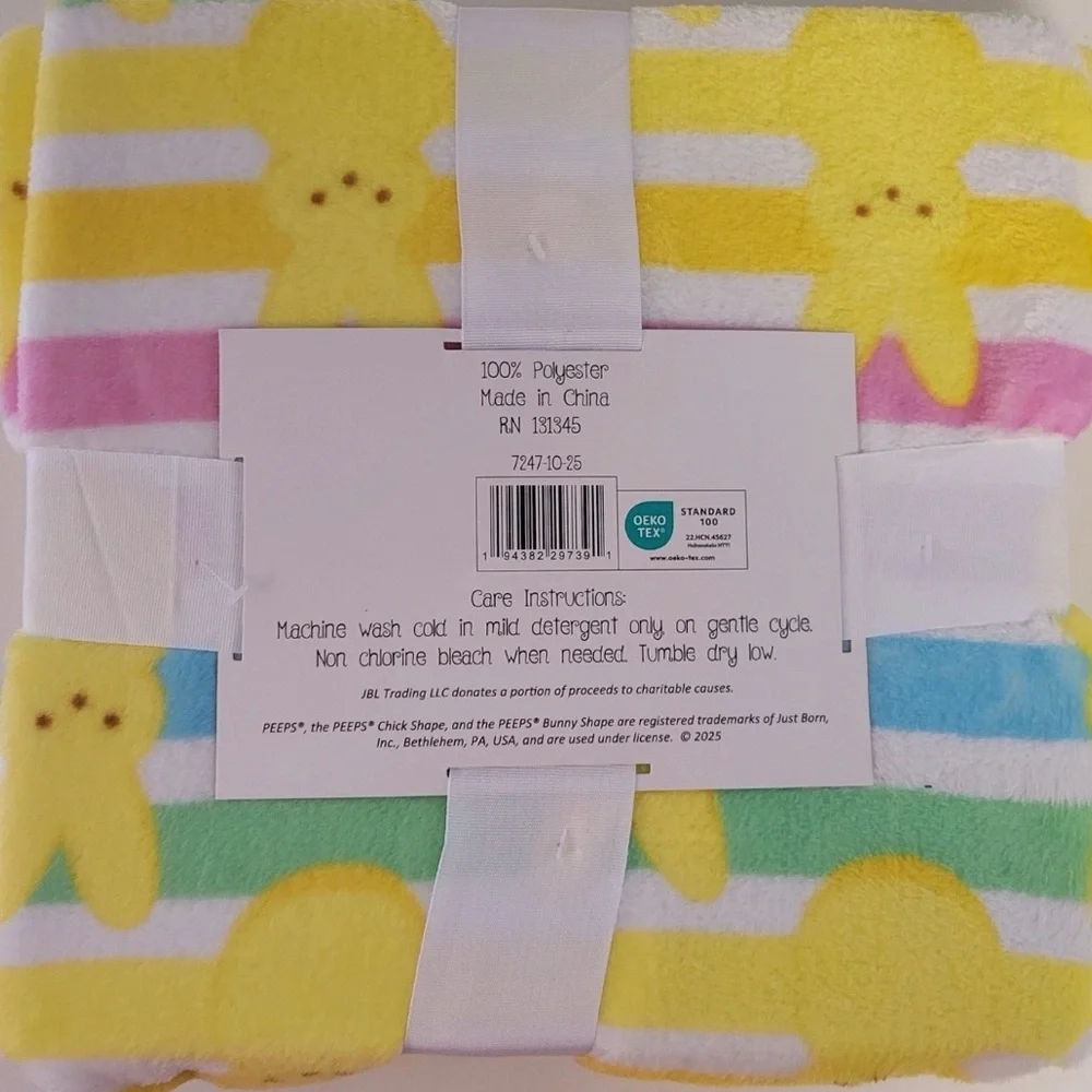 Peeps Plush Throw Blanket - Pastel Stripe & Bunny Print